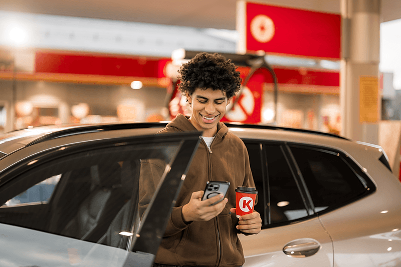 Man looks at phone