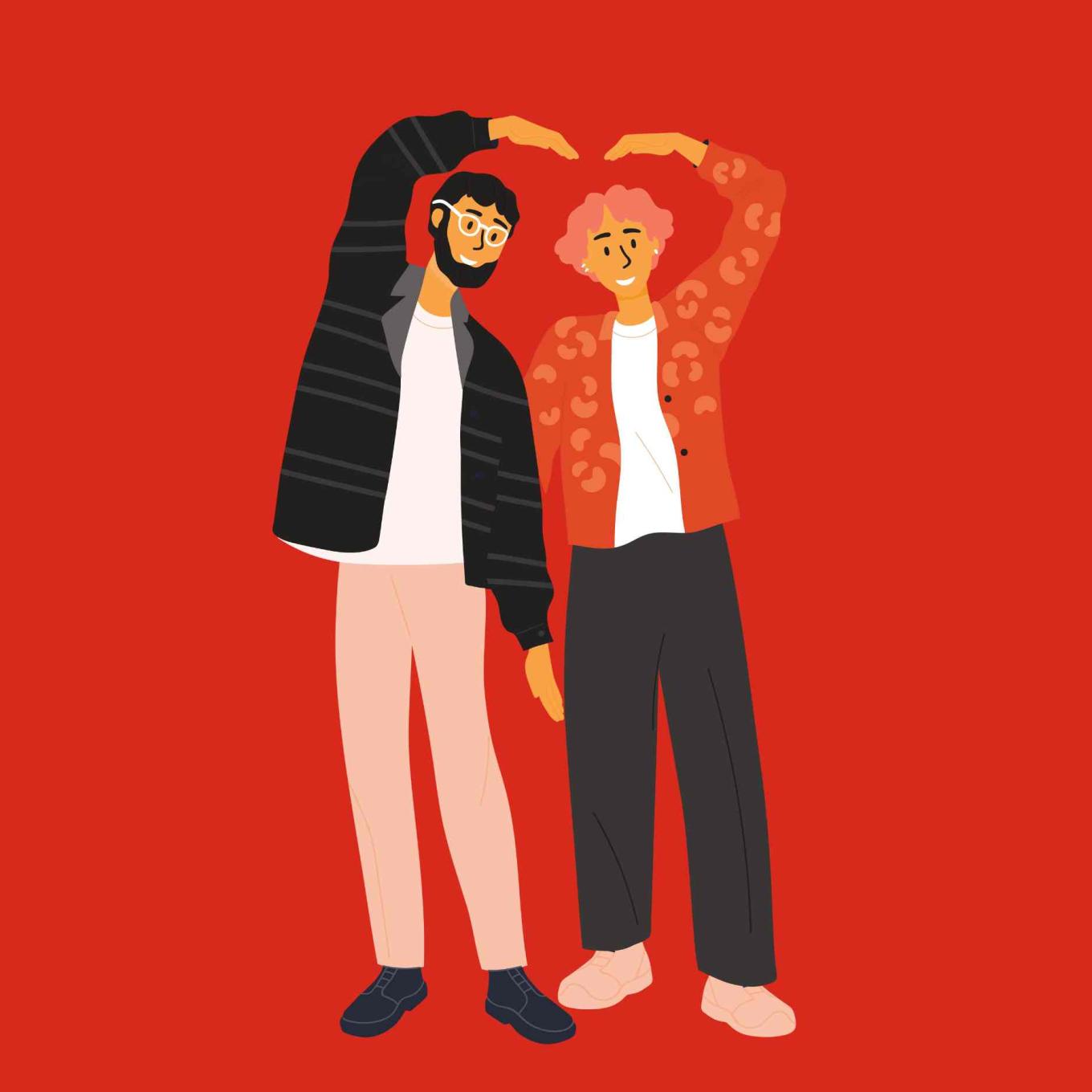 Illustration von zwei Menschen die sich die Hände halten