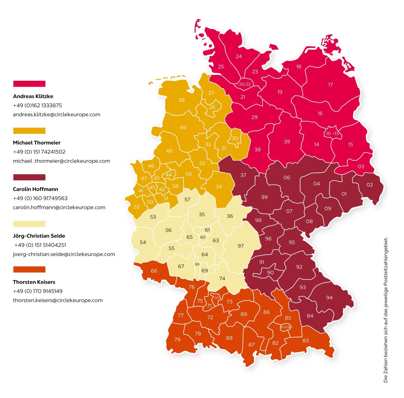 Netzwentwicklung Circle K: Ansprechpartner aufgeteilt in 5 Gebiete von Deutschland_2026