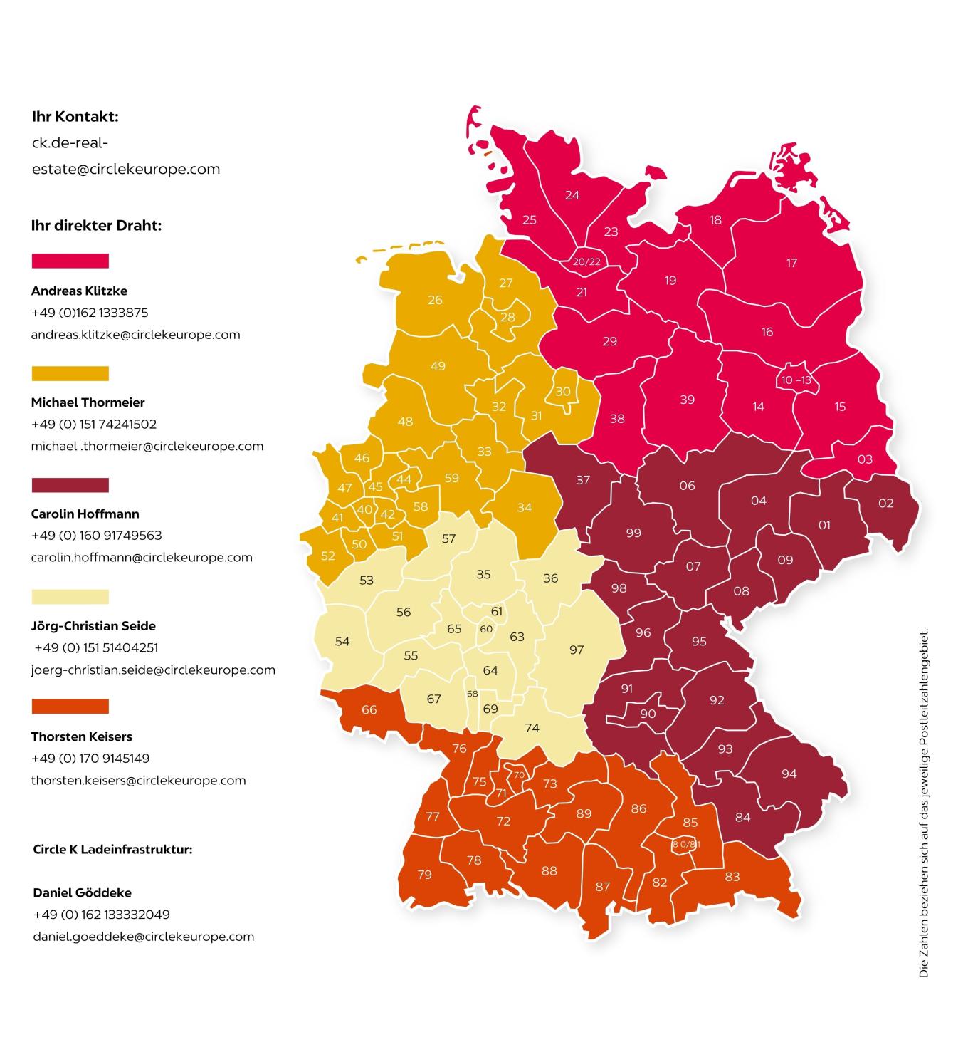 Netzwentwicklung Circle K: Ansprechpartner aufgeteilt in 5 Gebiete von Deutschland_2026